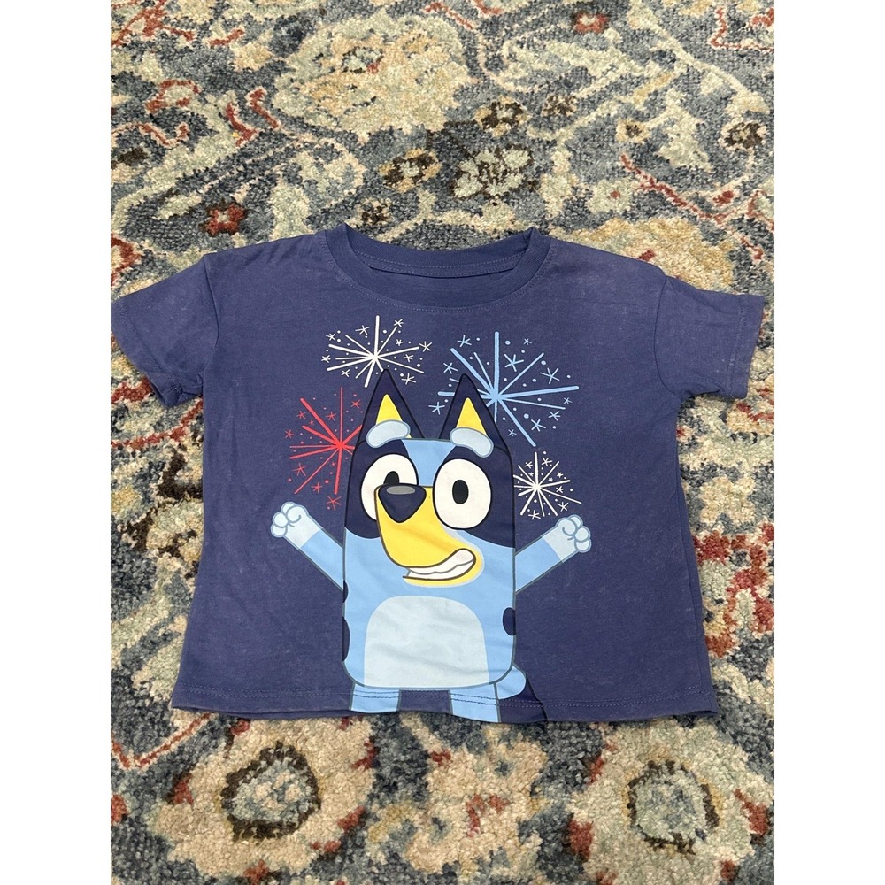 Bluey Graphic T-Shirt Toddler 18M Navy Blue Fireworks EUC
